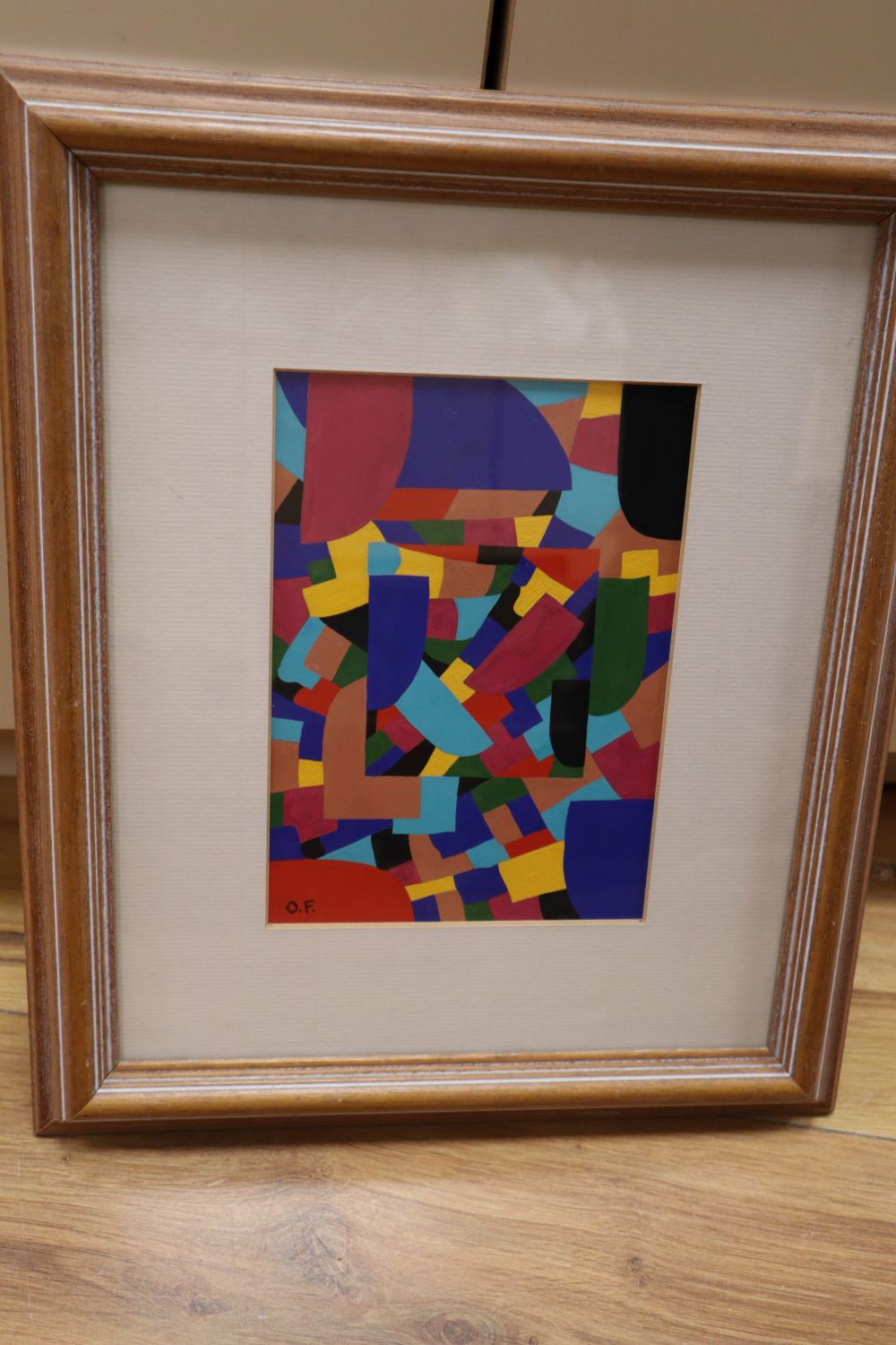 20th century gouache, Abstract, initialled OF,19 x 13cm